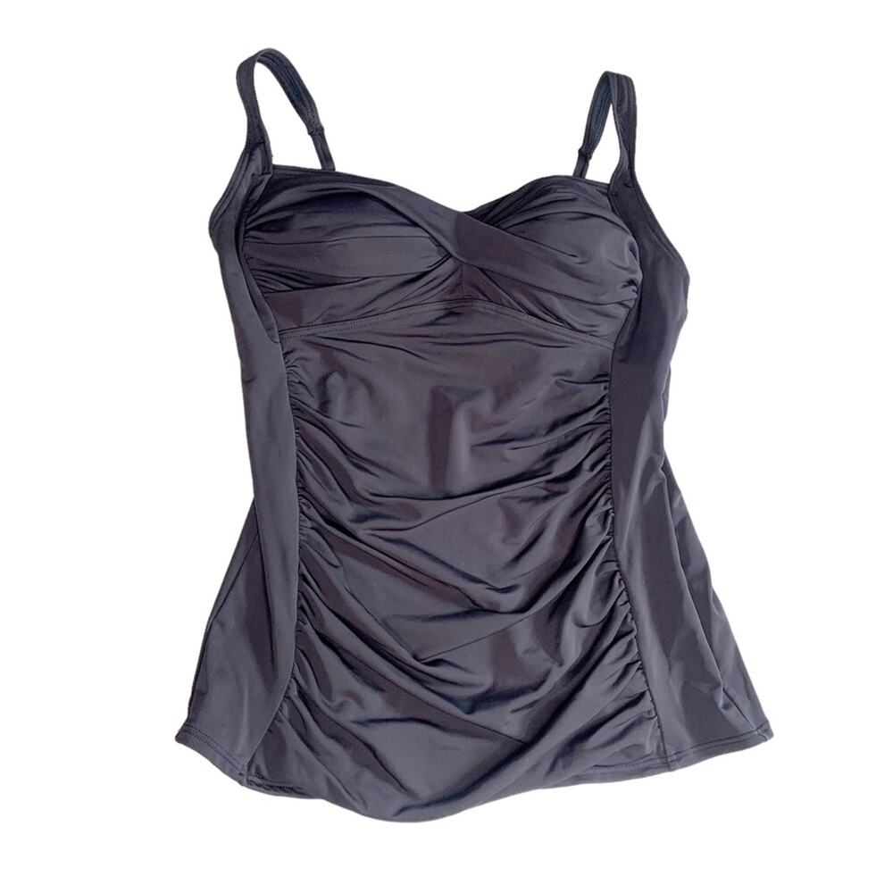Soft Surroundings Sunsets Go To Ruched Tankini Top Black Classic Swim Medium M
